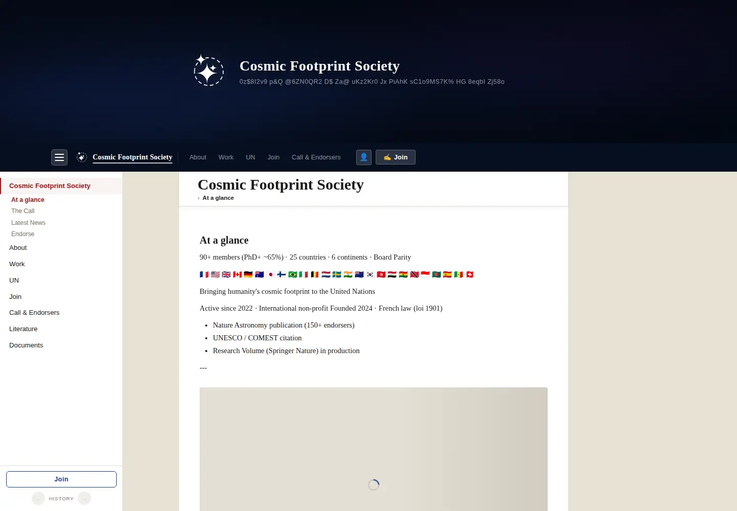 Screenshot of cosmicfootprint.org