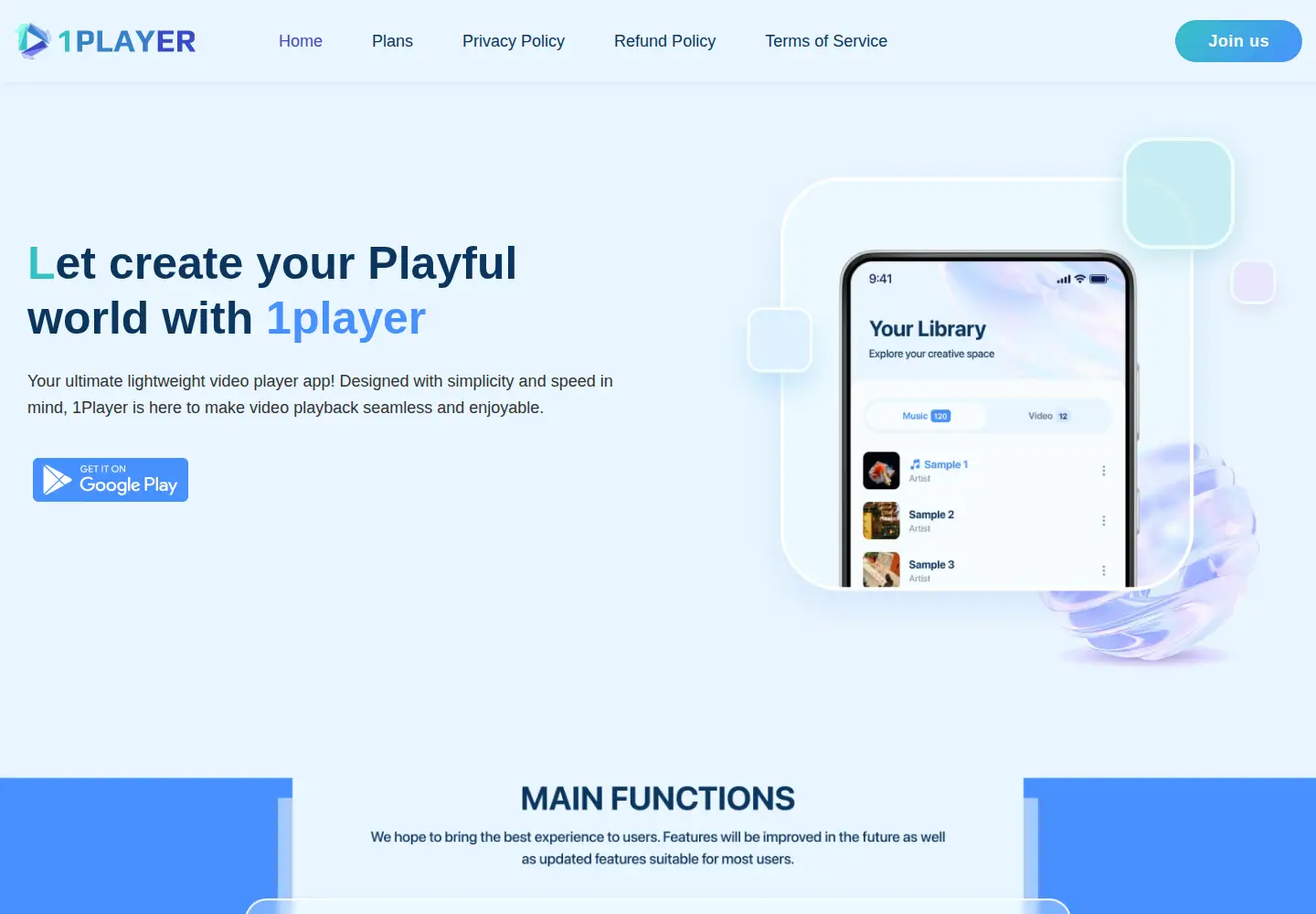 Screenshot of 1player.org