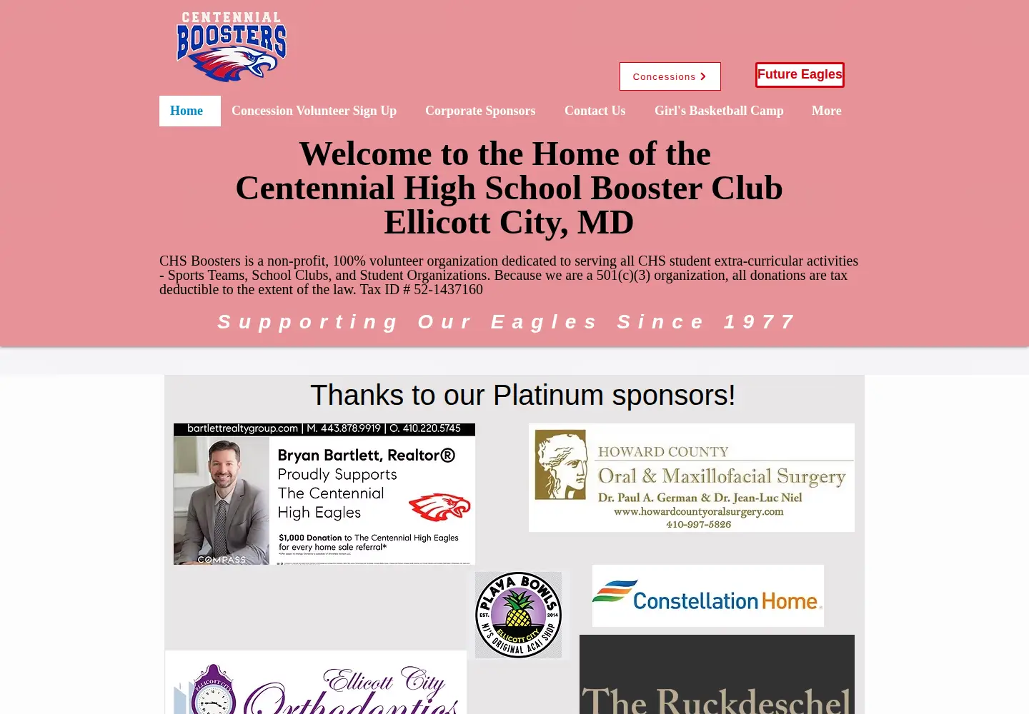 Captured homepage of centennialboostersonline.com in the current scan