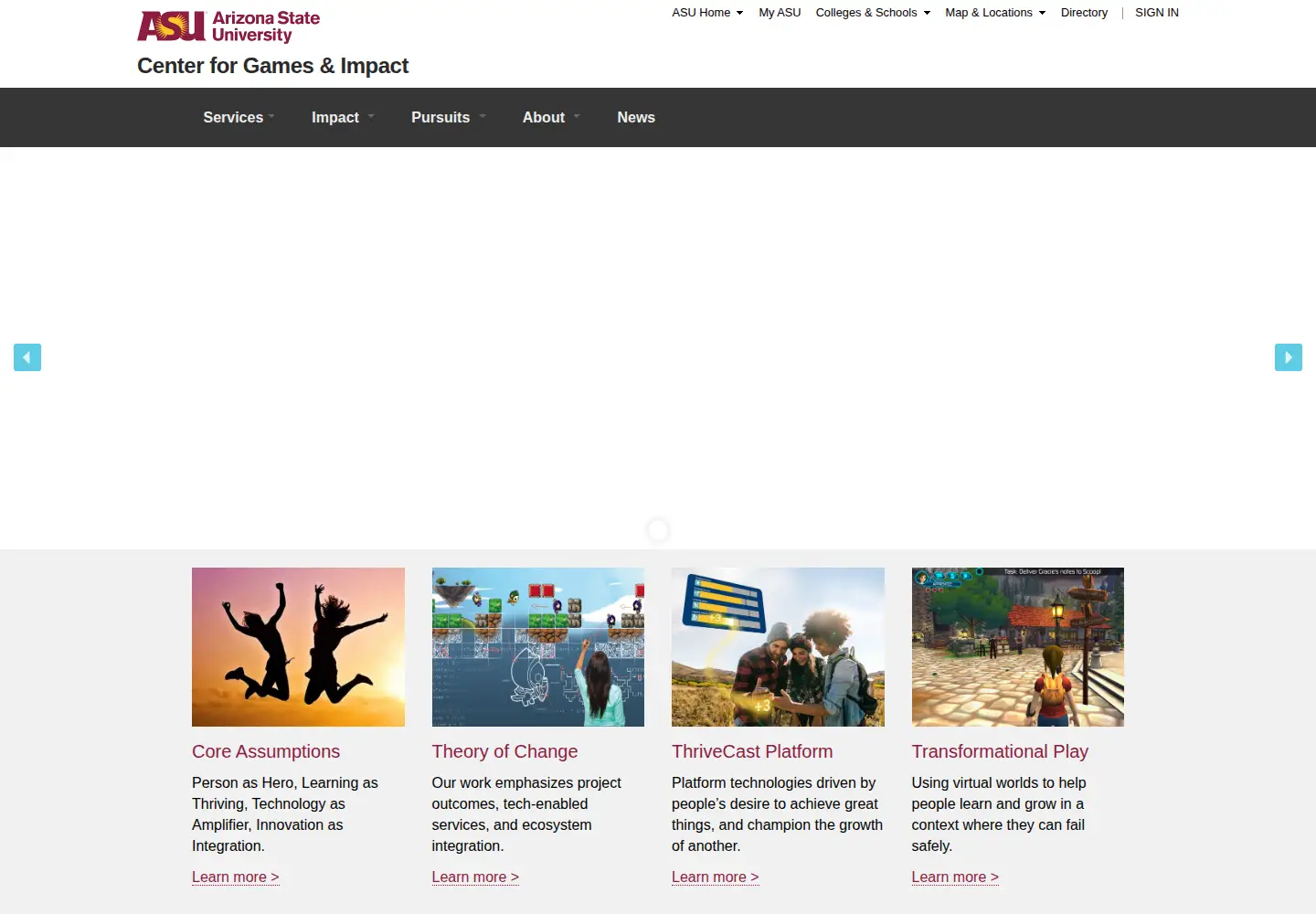Captured homepage of gamesandimpact.org in the current scan