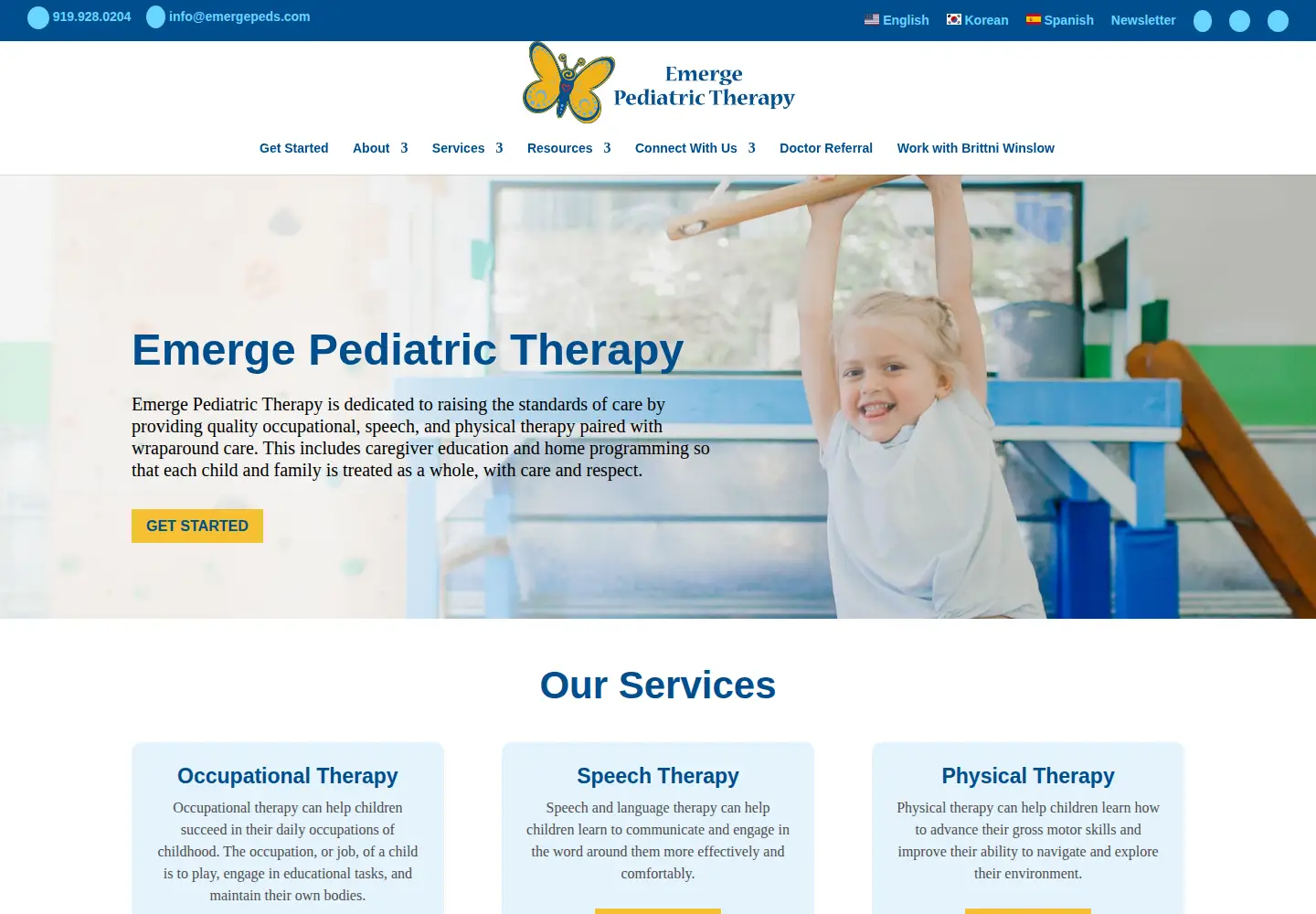 Captured homepage of emergepediatrictherapy.com in the current scan
