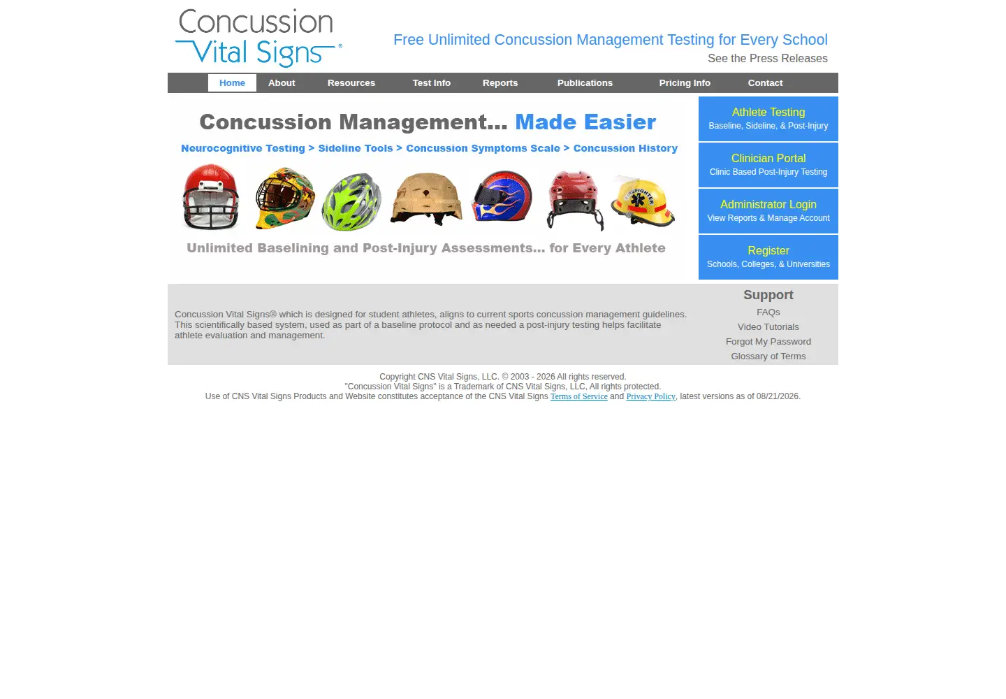 Screenshot of concussionvitalsigns.com