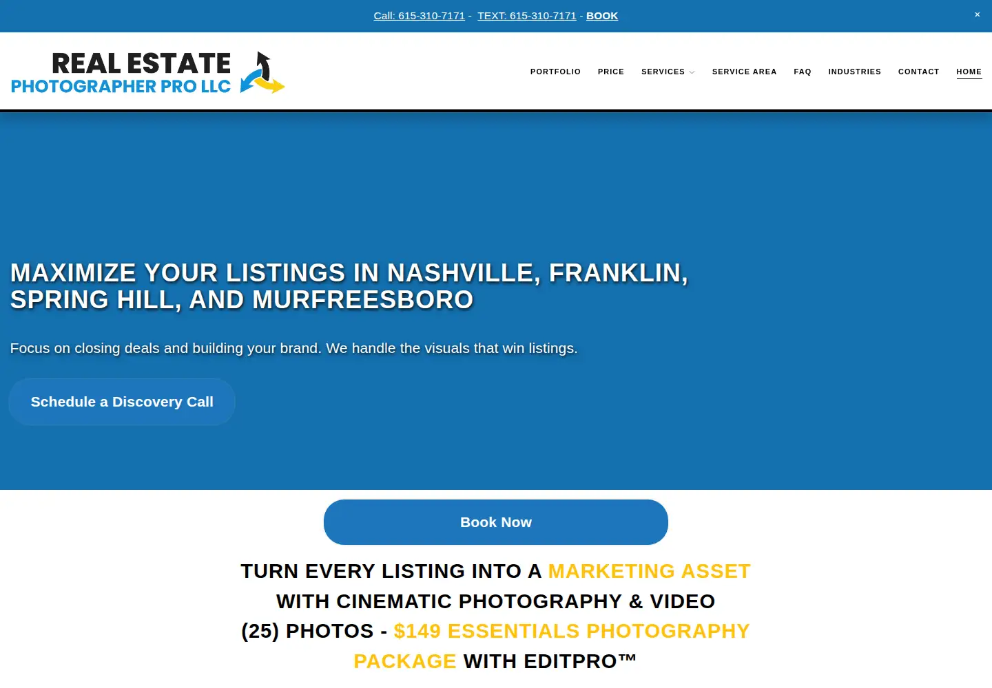 Captured homepage of realestatephotographerpro.com in the current scan