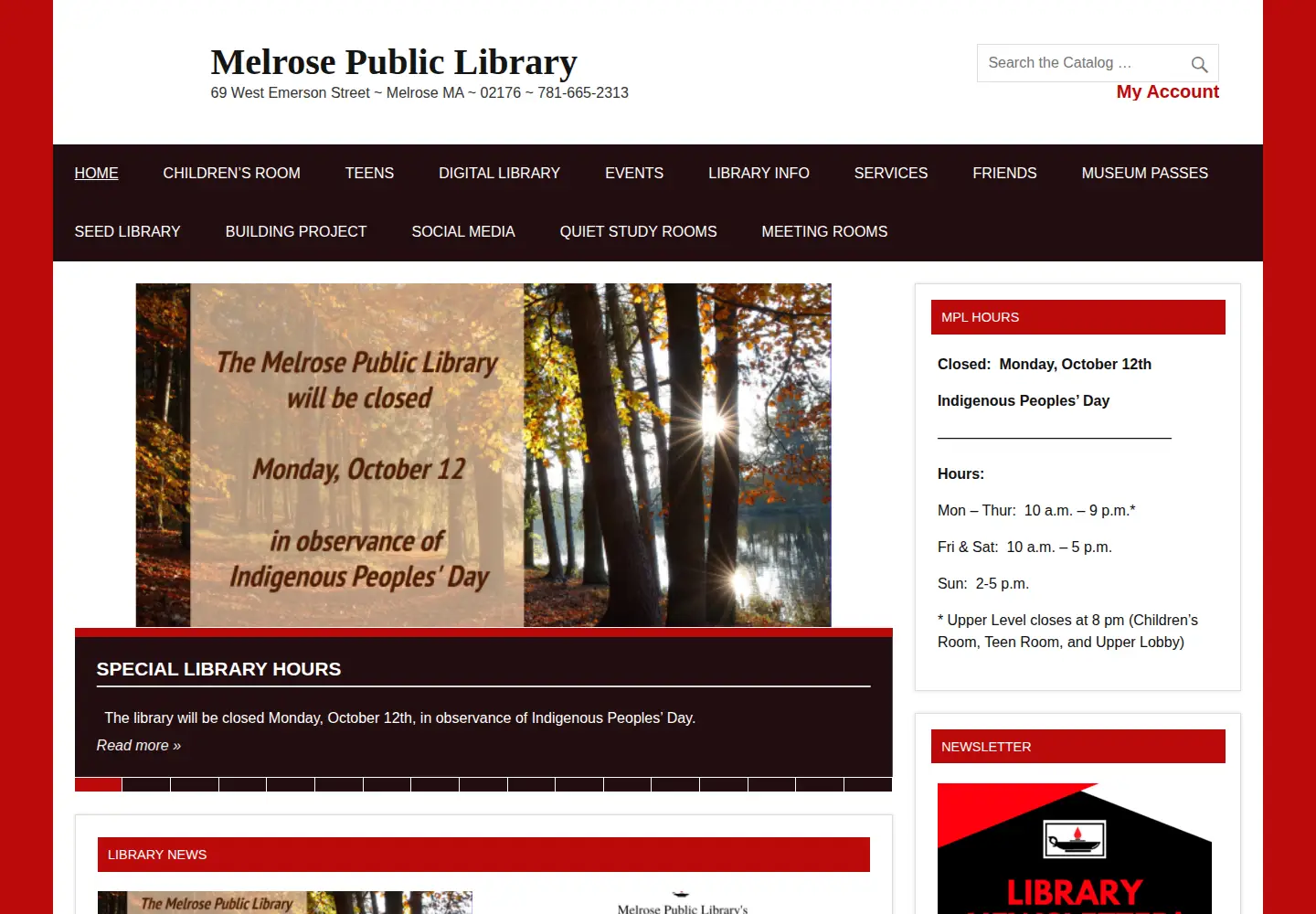 Screenshot of melrosepubliclibrary.org