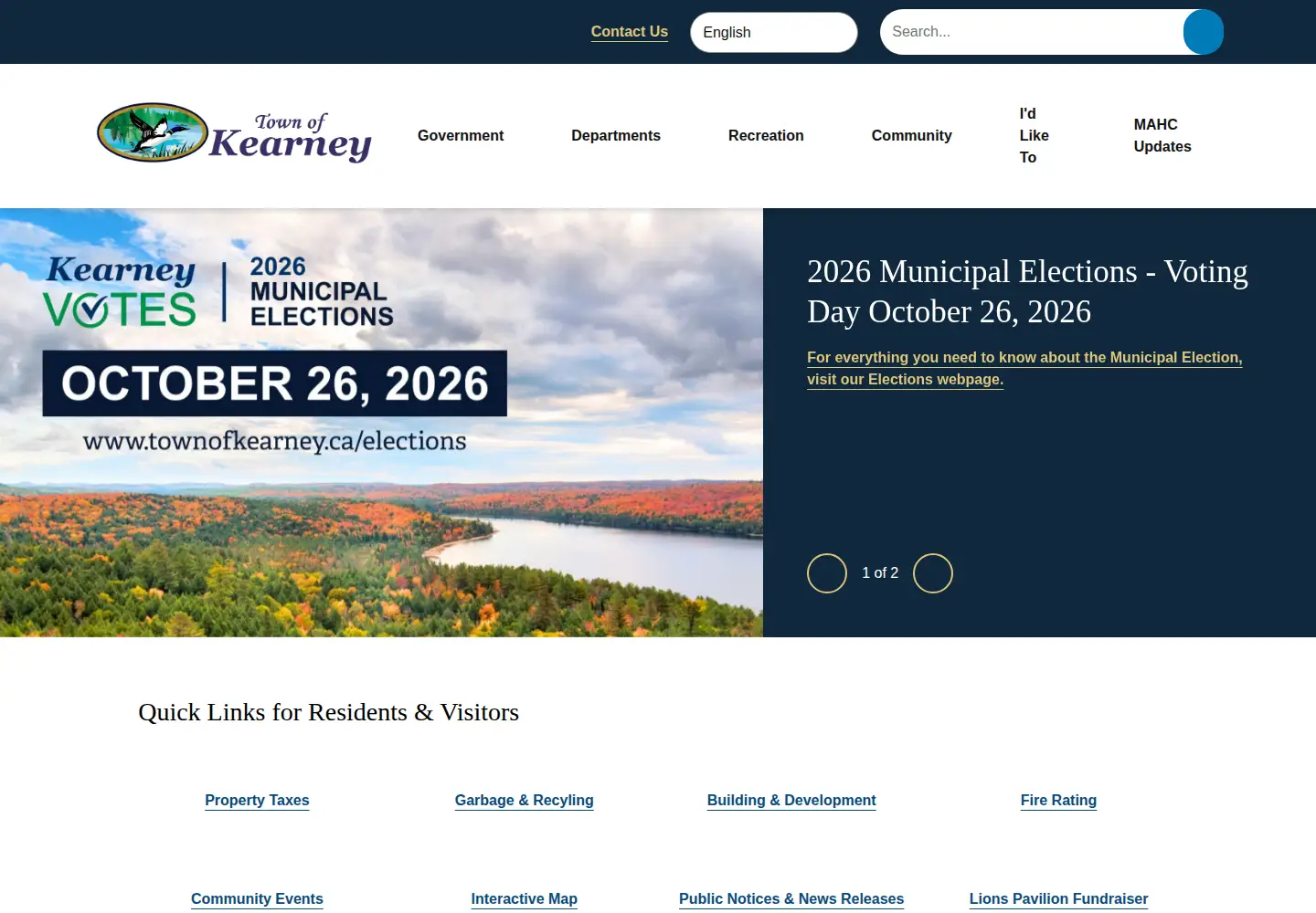 Screenshot of townofkearney.ca