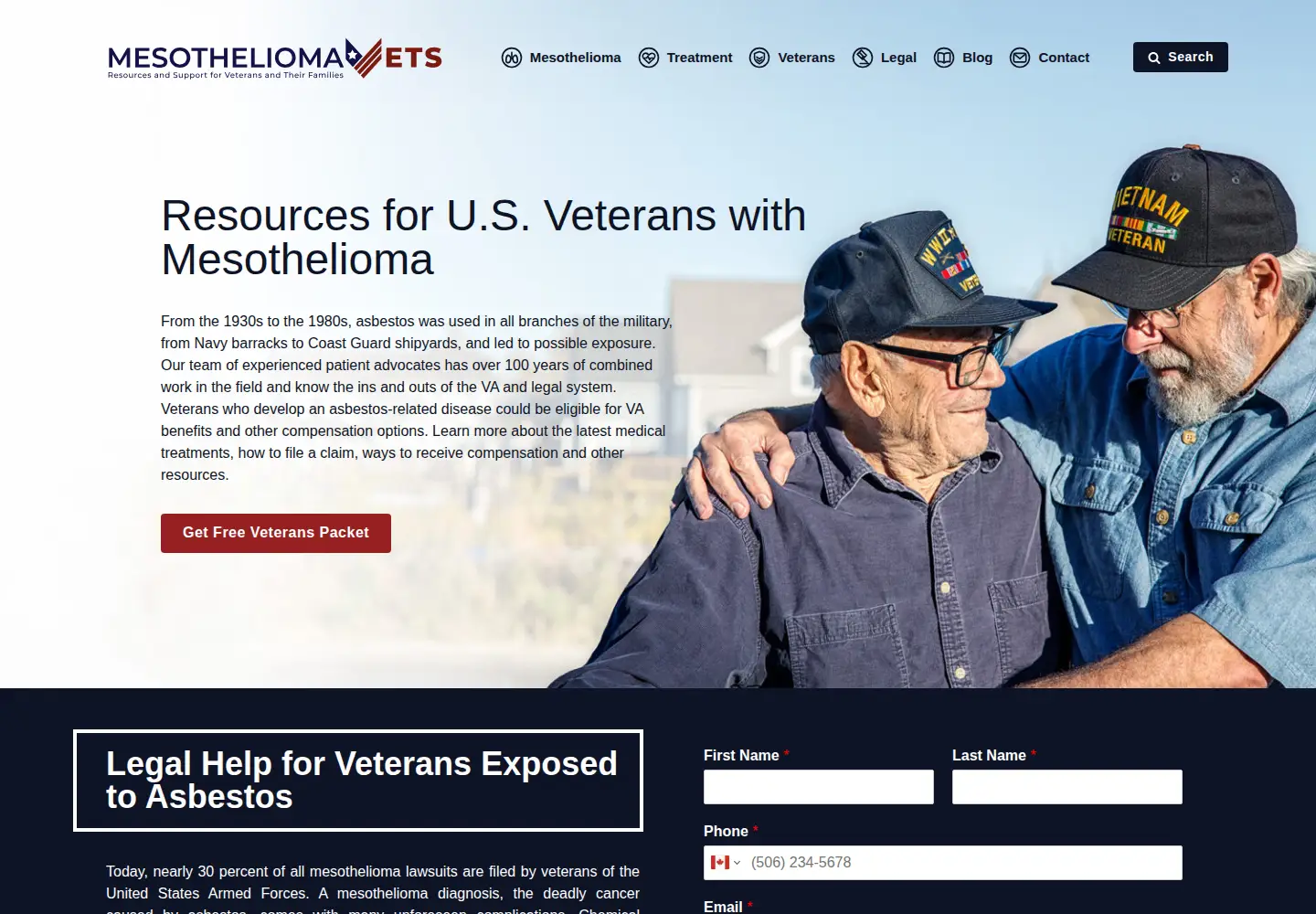 Screenshot of mesotheliomavets.com