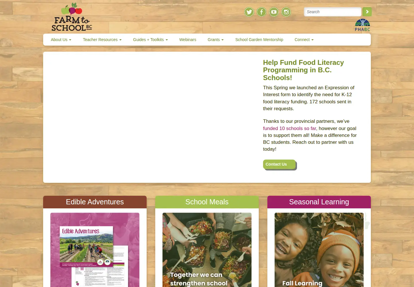 Screenshot of farmtoschoolbc.ca