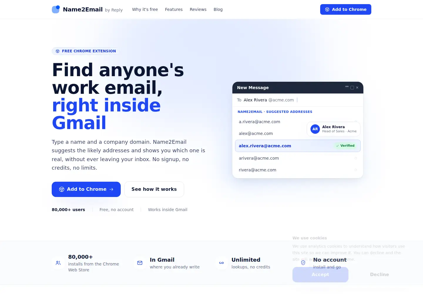 Screenshot of name2email.com