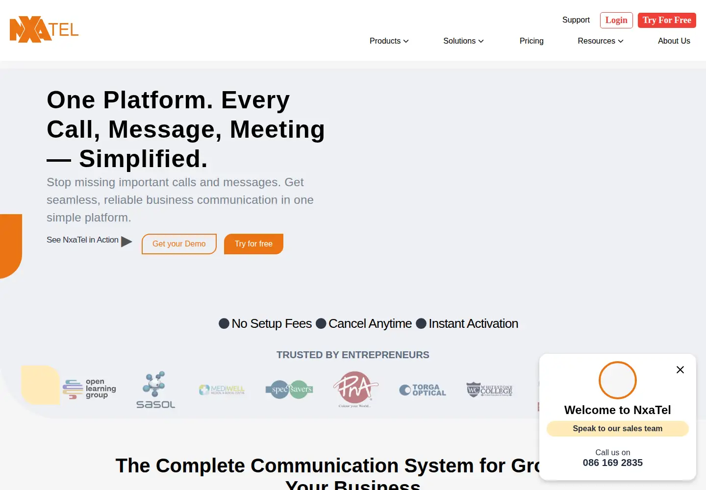 Captured homepage of nxa.tel in the current scan