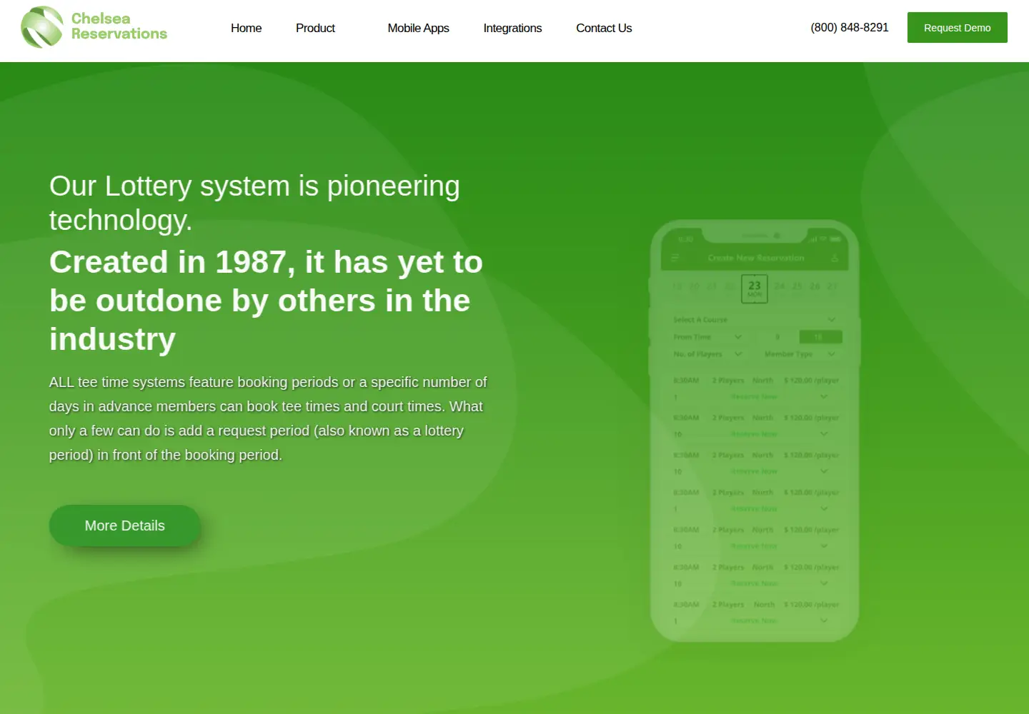 Screenshot of chelseareservations.com