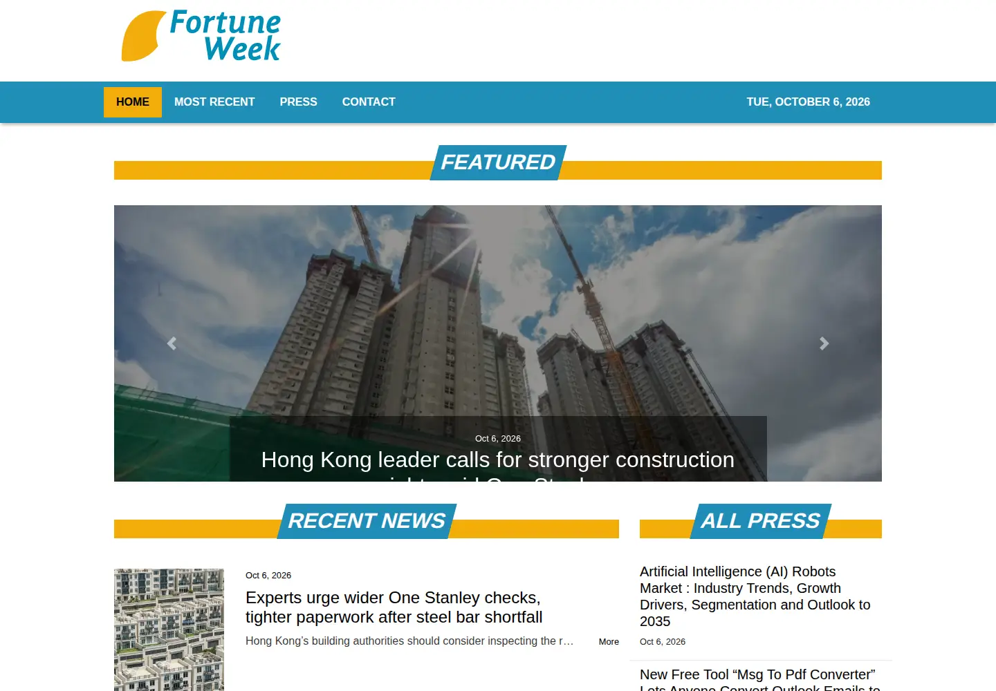 Captured homepage of fortuneweek.com in the current scan