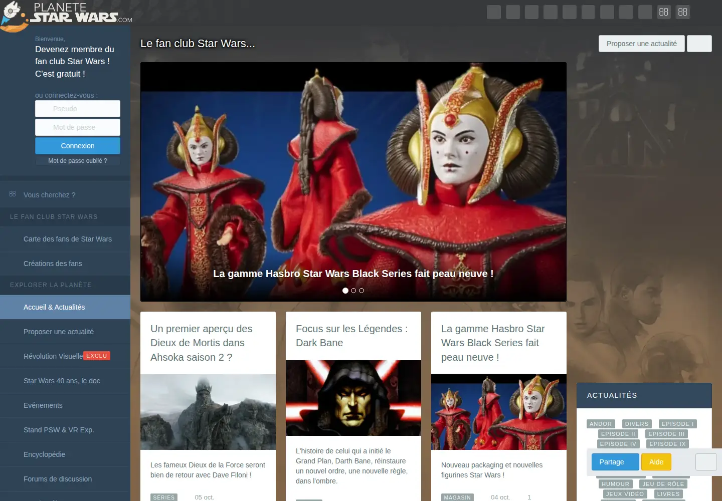 Captured homepage of planete-starwars.com in the current scan