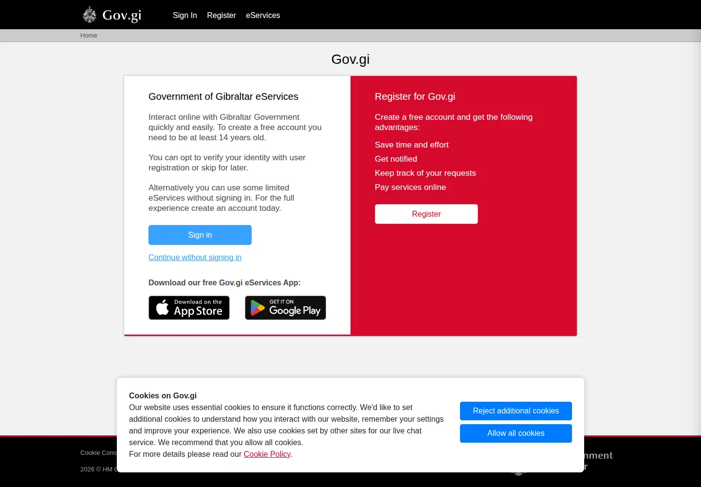 Screenshot of egov.gi