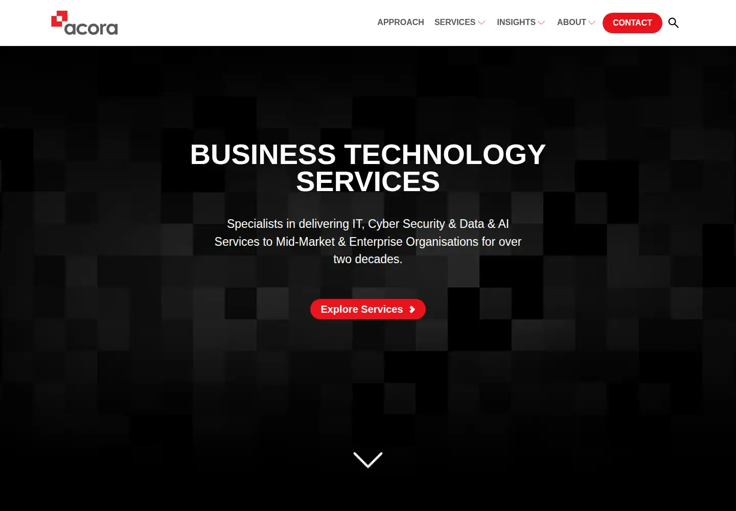 Captured homepage of acora.com in the current scan
