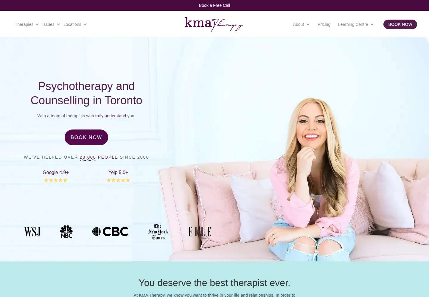Screenshot of kmatherapy.com