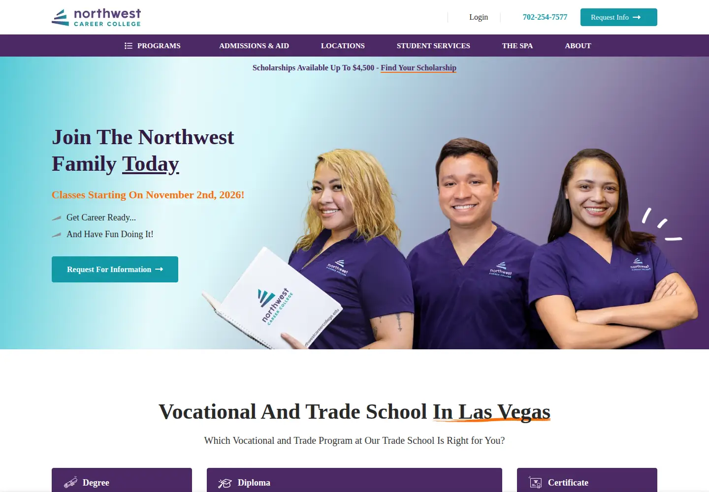 Captured homepage of northwestcareercollege.edu in the current scan