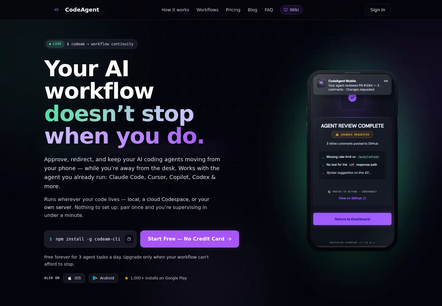 Screenshot of codeagent-mobile.com