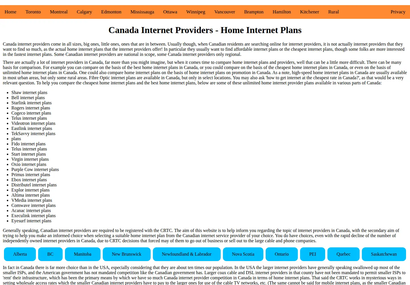 Screenshot of internet-providers.ca