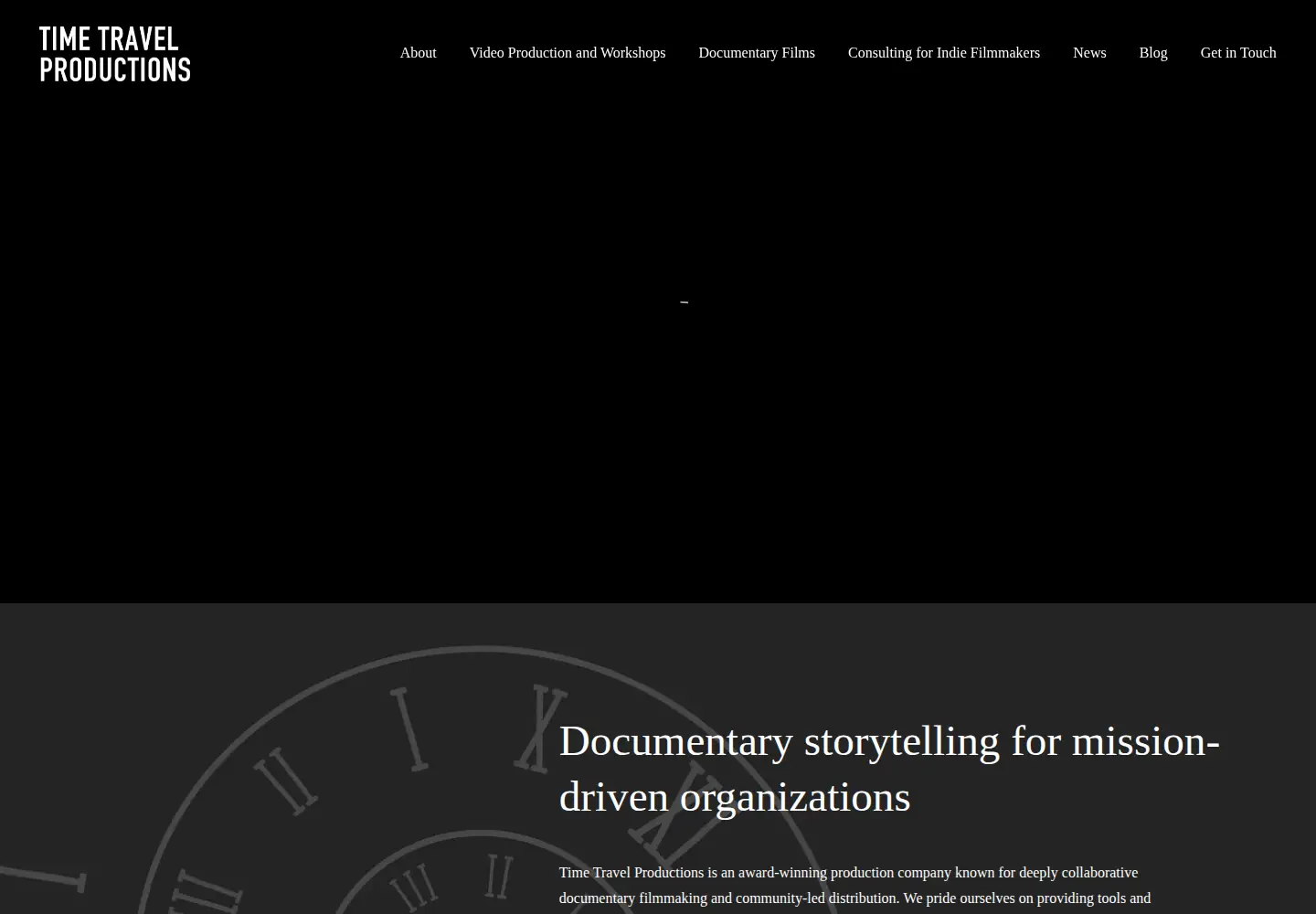 Captured homepage of timetravelproductions.com in the current scan