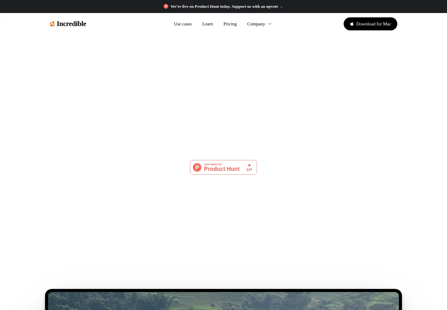 Captured homepage of incredible.one in the current scan