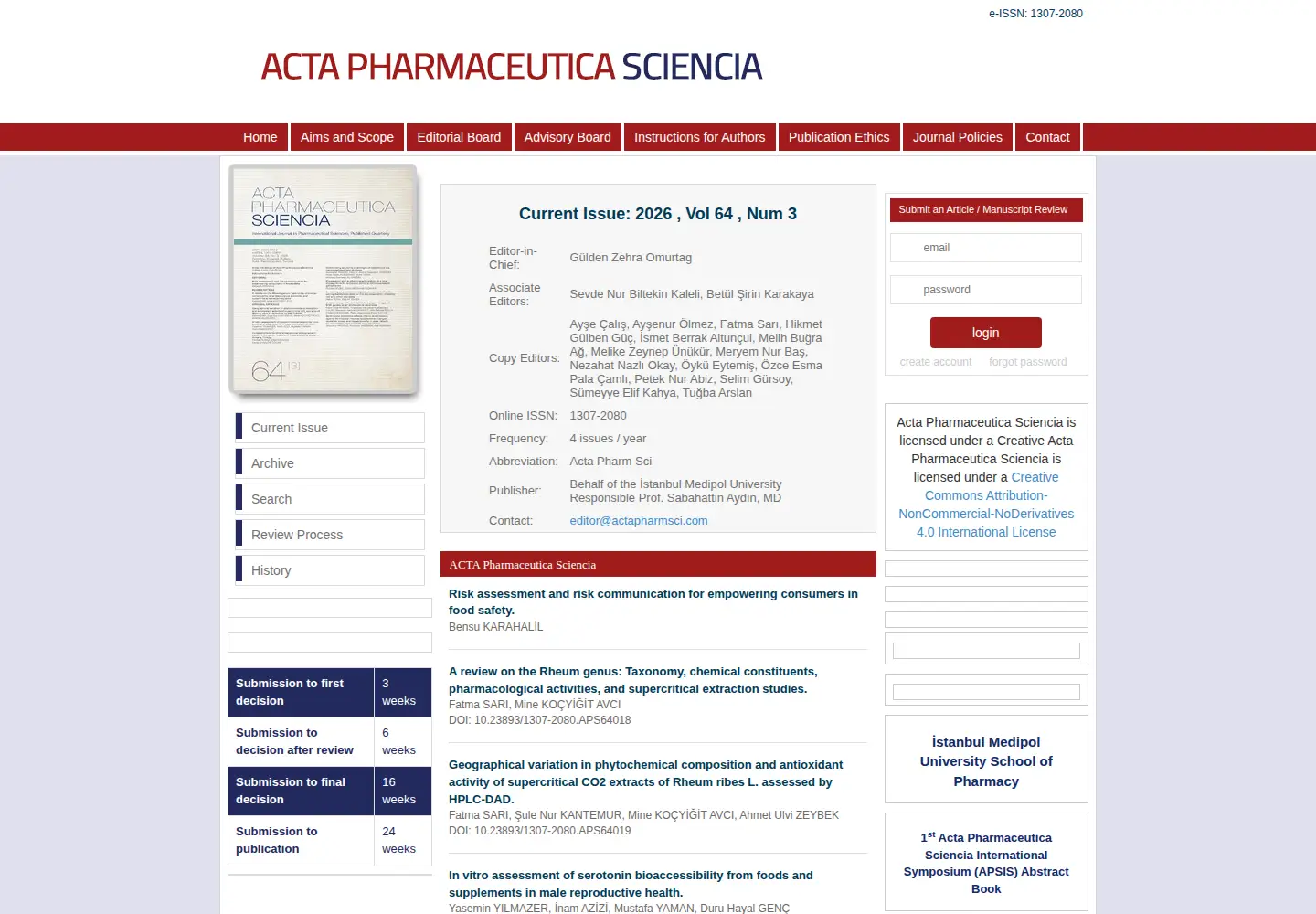 Captured homepage of actapharmsci.com in the current scan