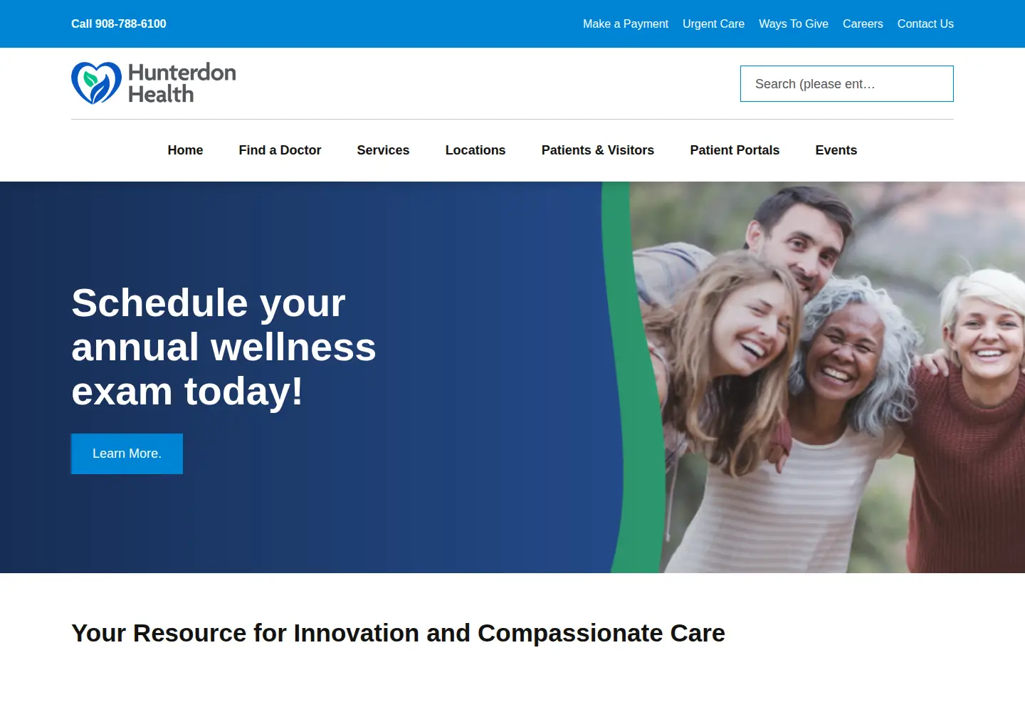 Captured homepage of hunterdonhealthcare.org in the current scan