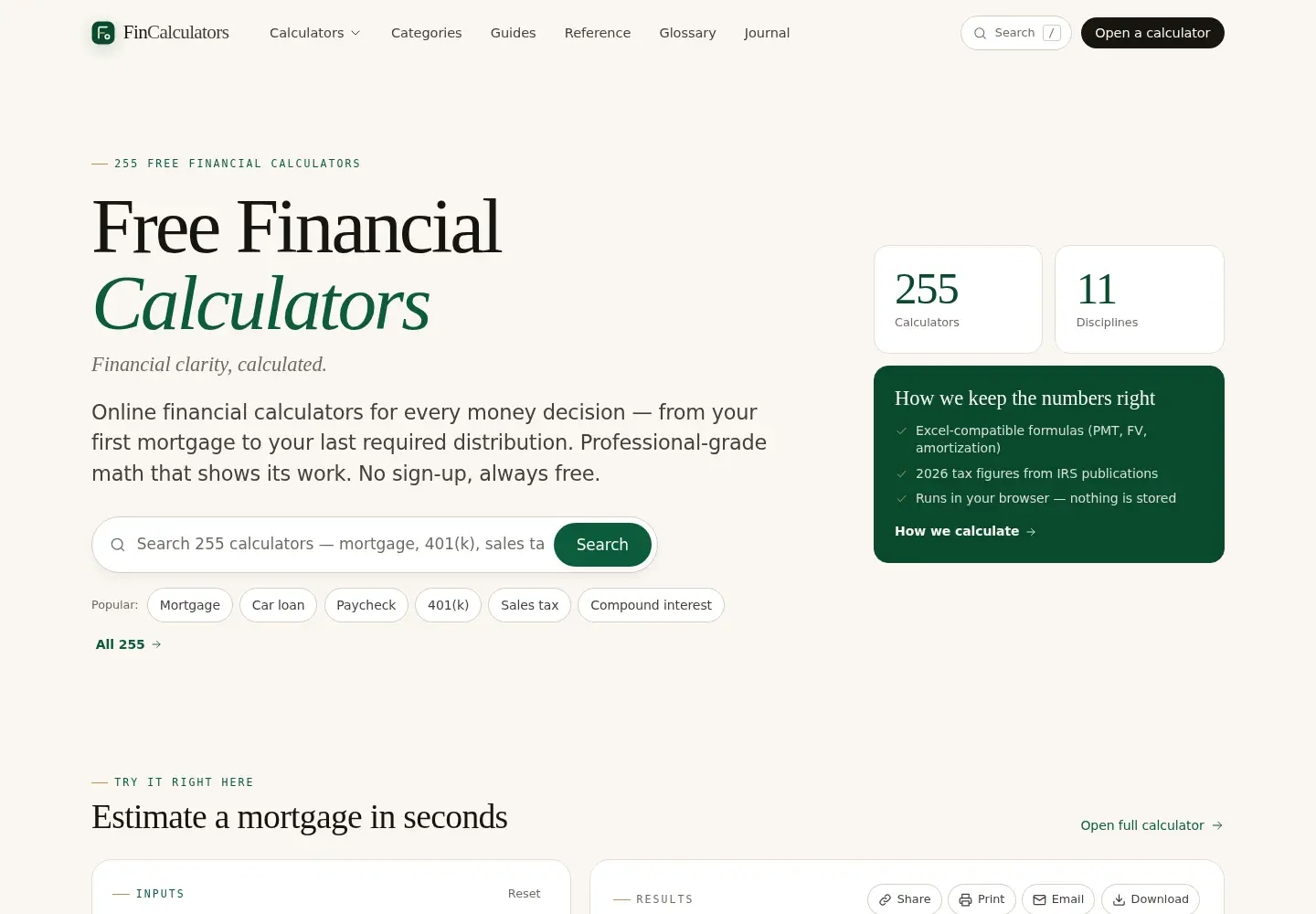 Screenshot of fincalculators.net