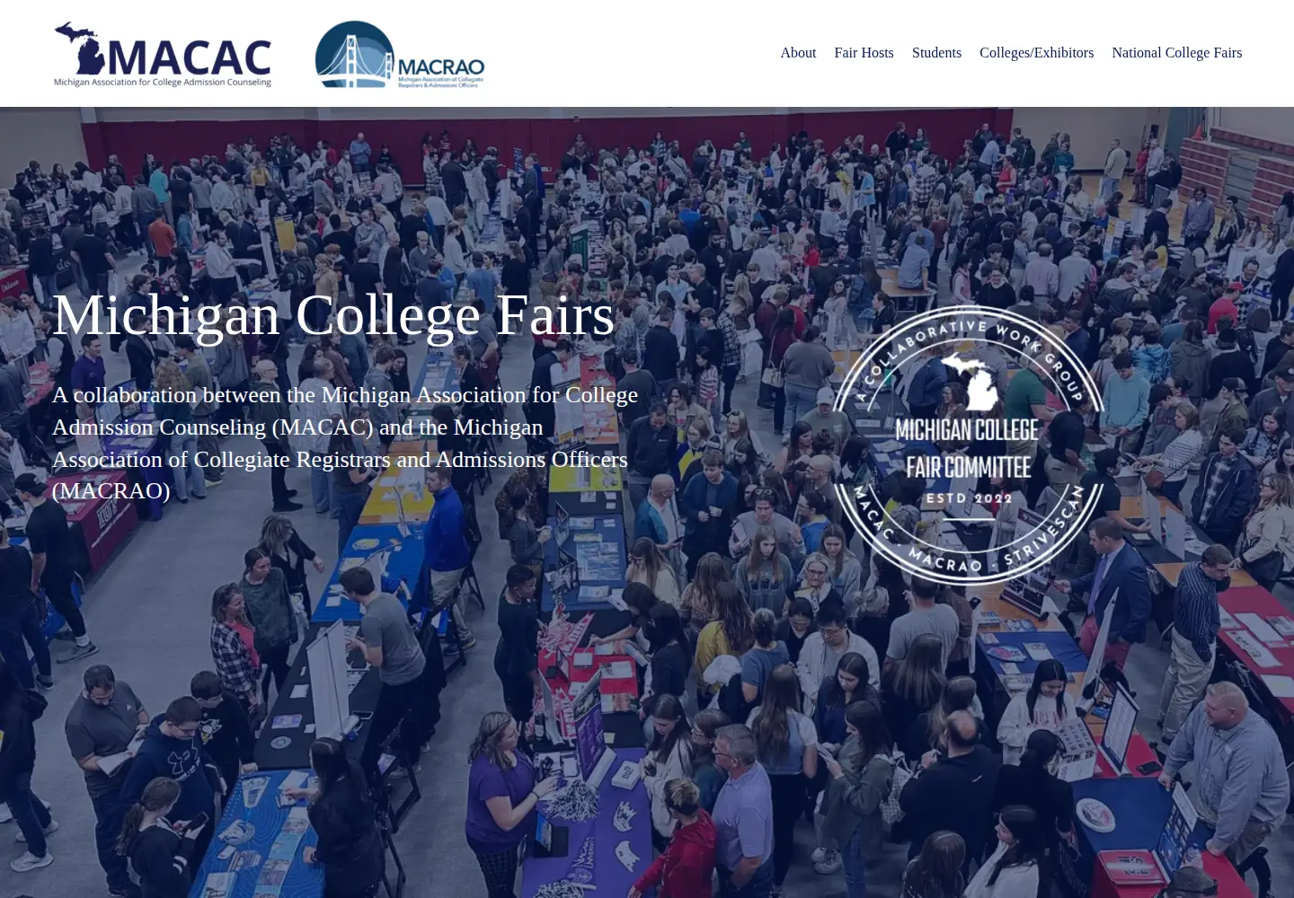 Screenshot of michigancollegefairs.org