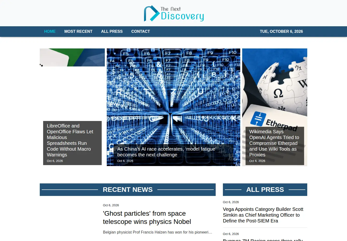Captured homepage of thenextdiscovery.com in the current scan