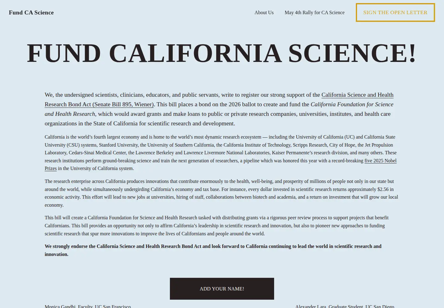 Screenshot of fundcascience.org