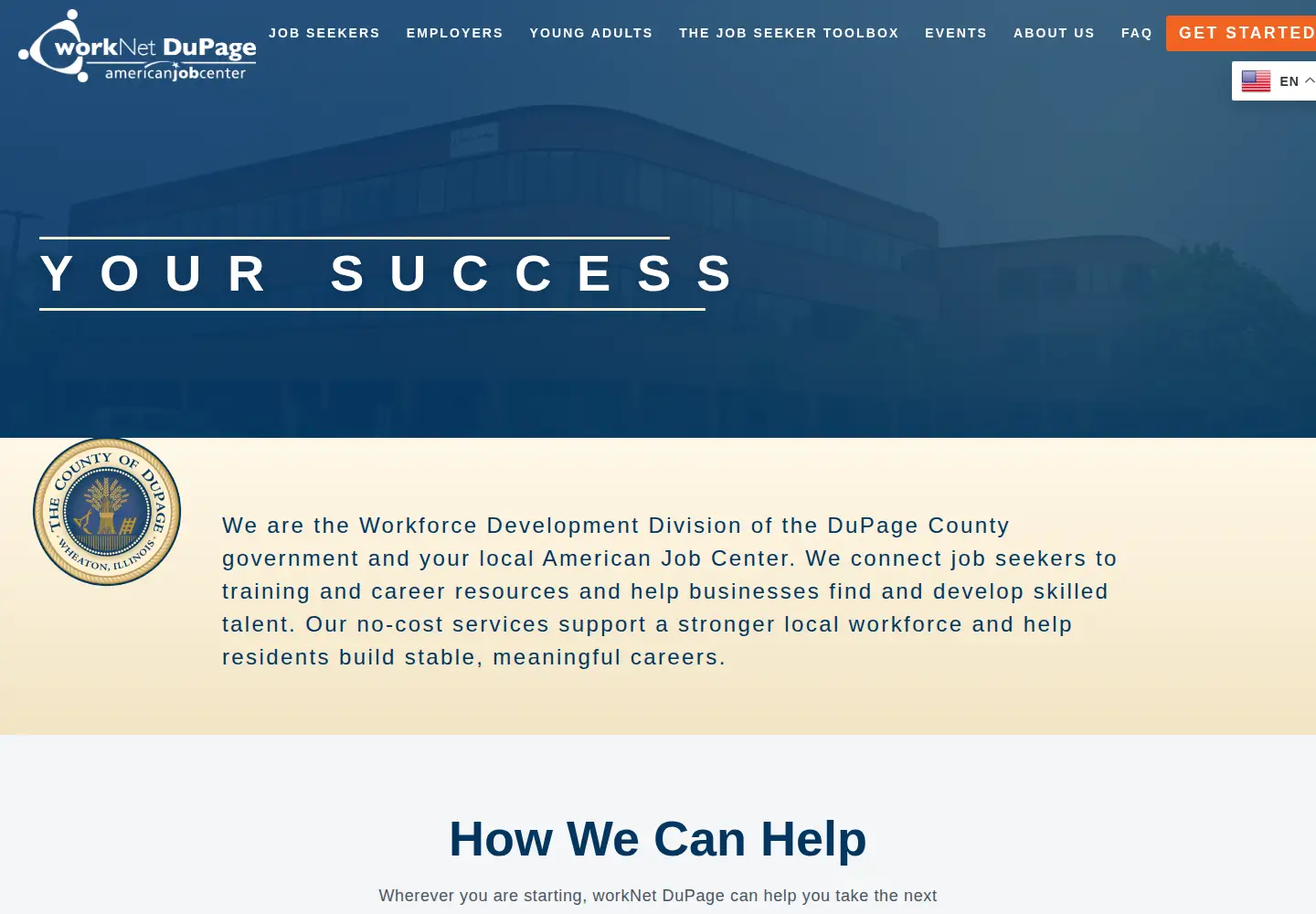 Captured homepage of worknetdupage.org in the current scan