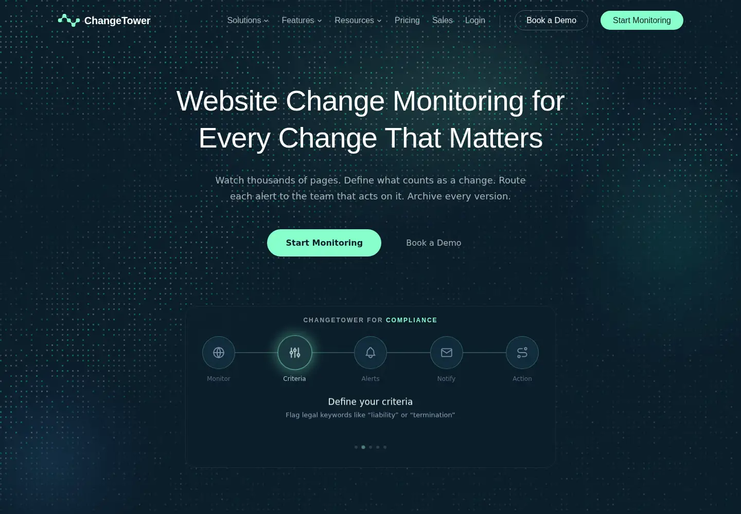 Captured homepage of changetower.com in the current scan