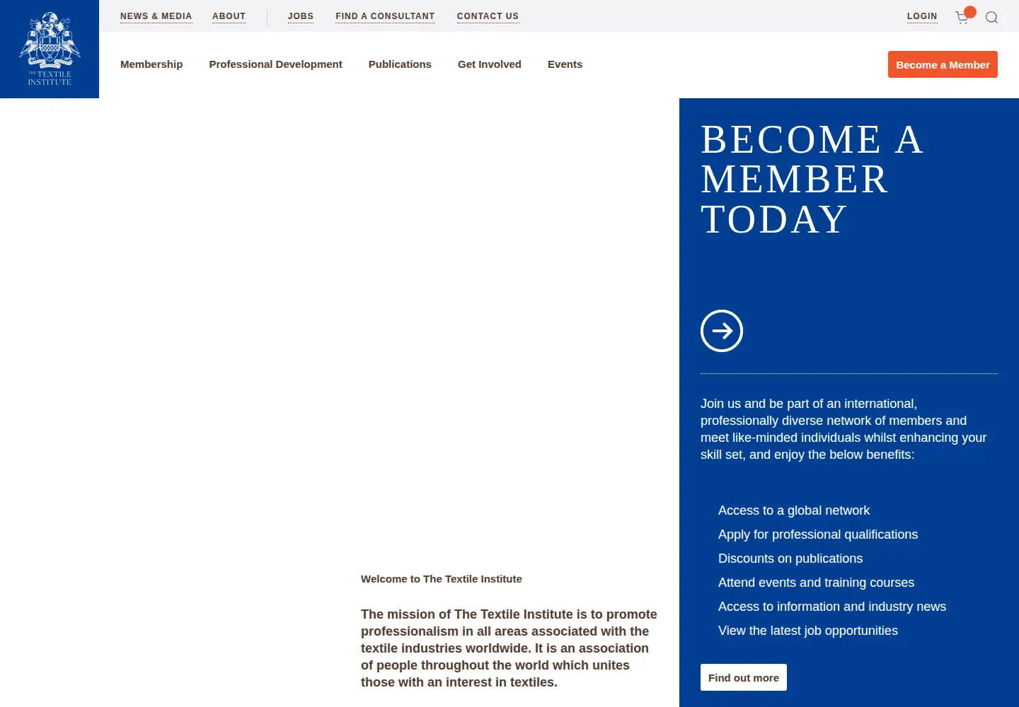 Captured homepage of textileinstitute.org in the current scan
