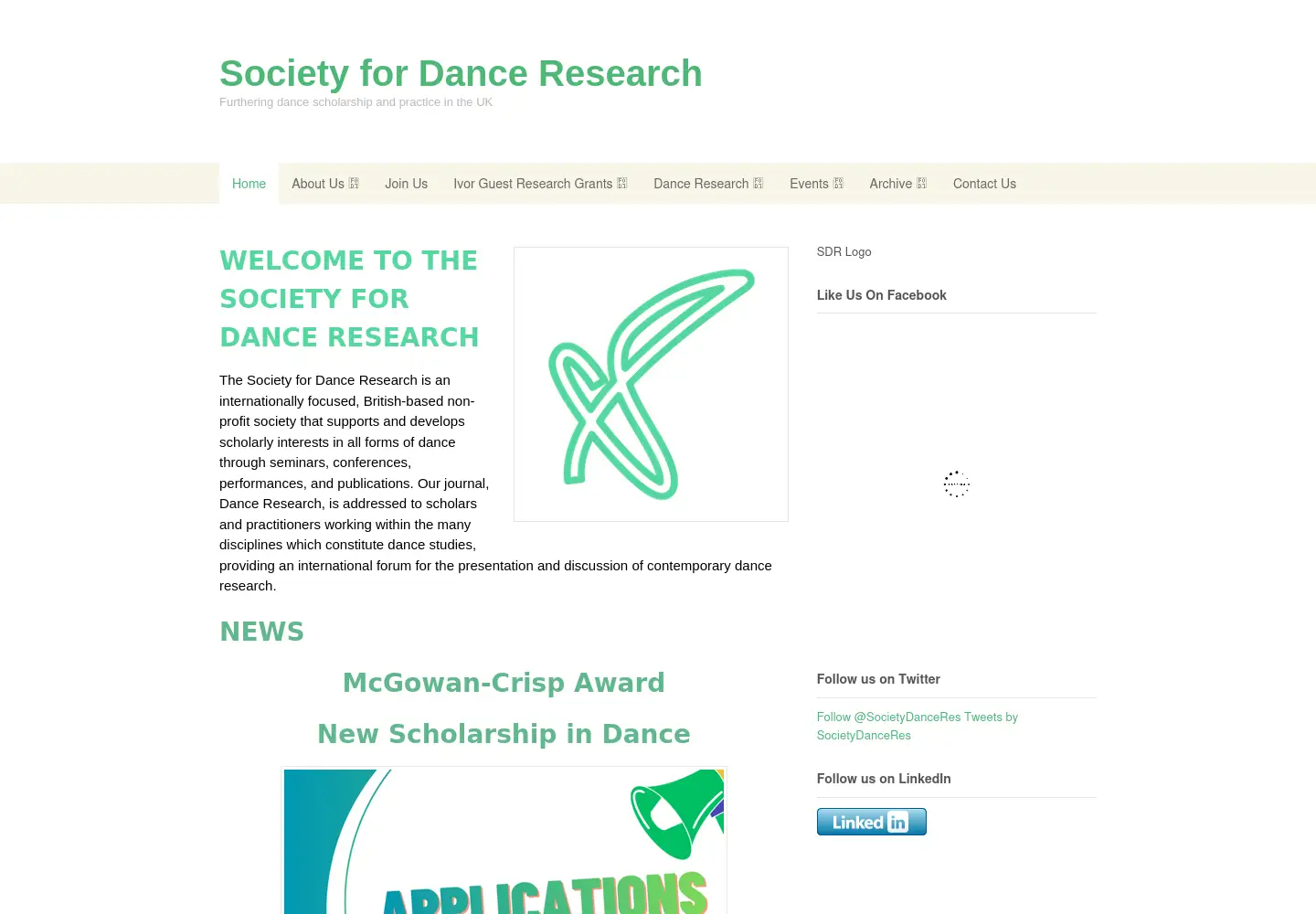 Captured homepage of societyfordanceresearch.org in the current scan