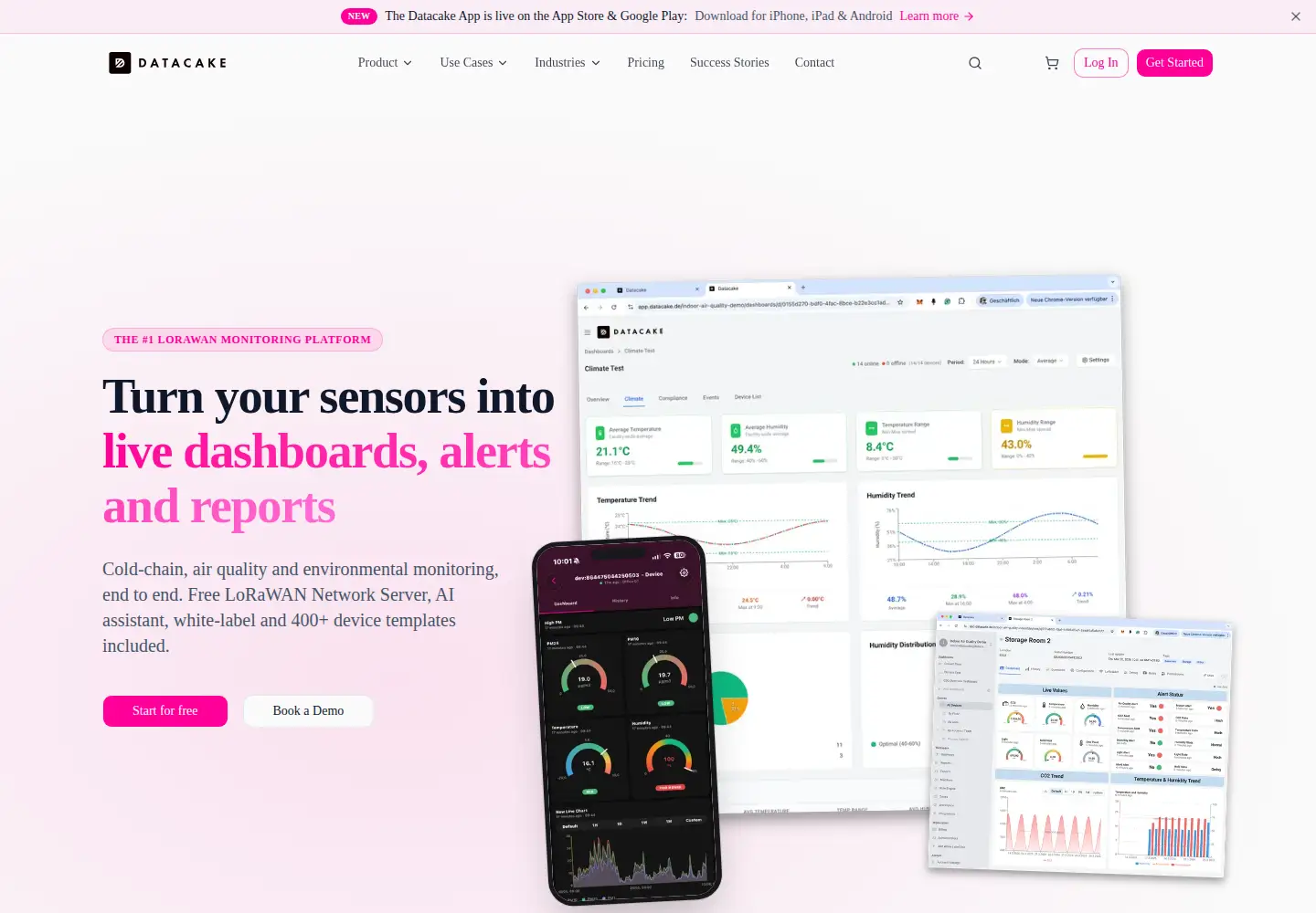 Captured homepage of datacake.co in the current scan