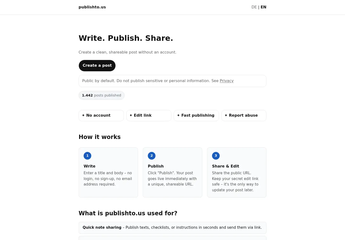 Captured homepage of publishto.us in the current scan
