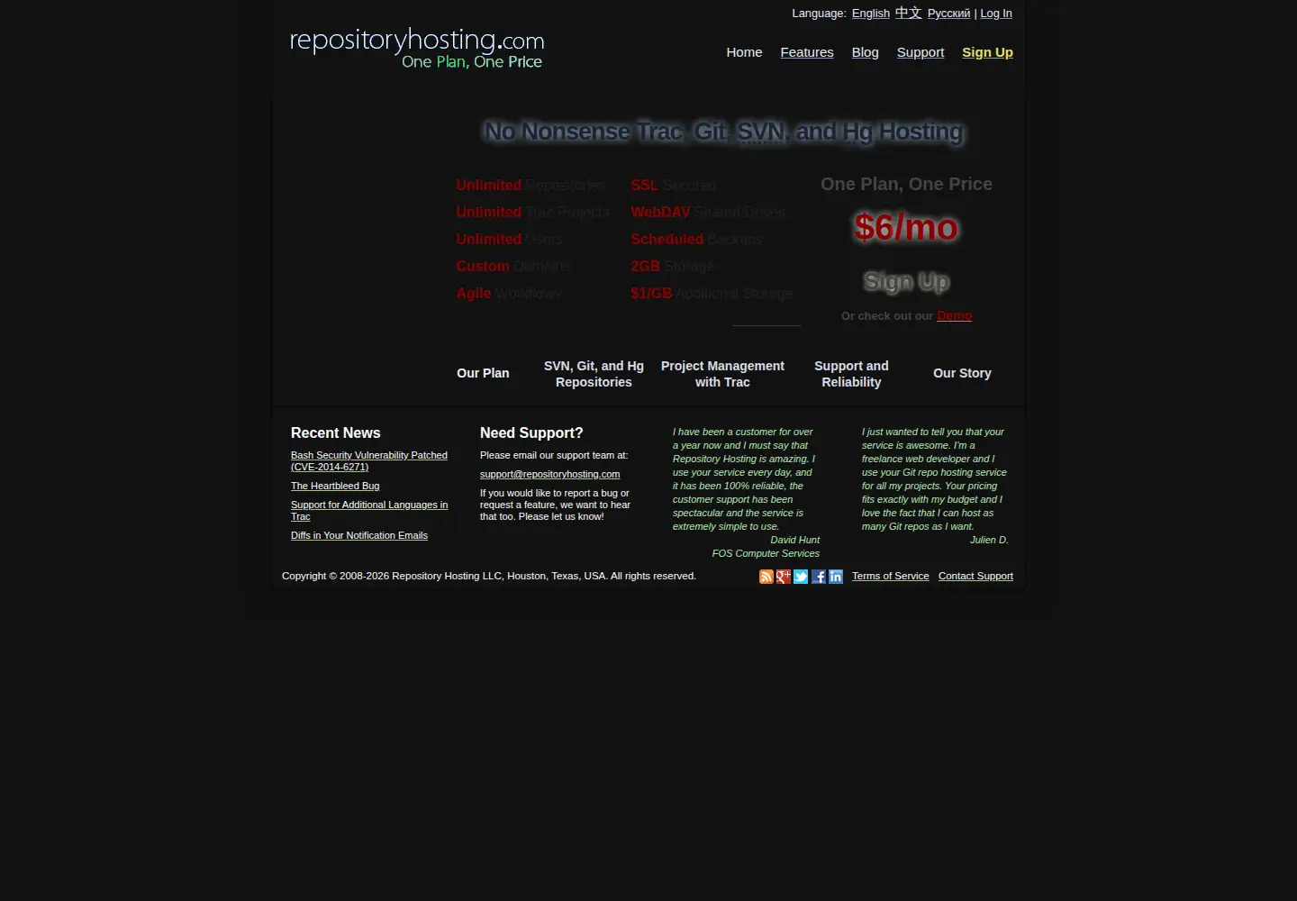 Captured homepage of repositoryhosting.com in the current scan