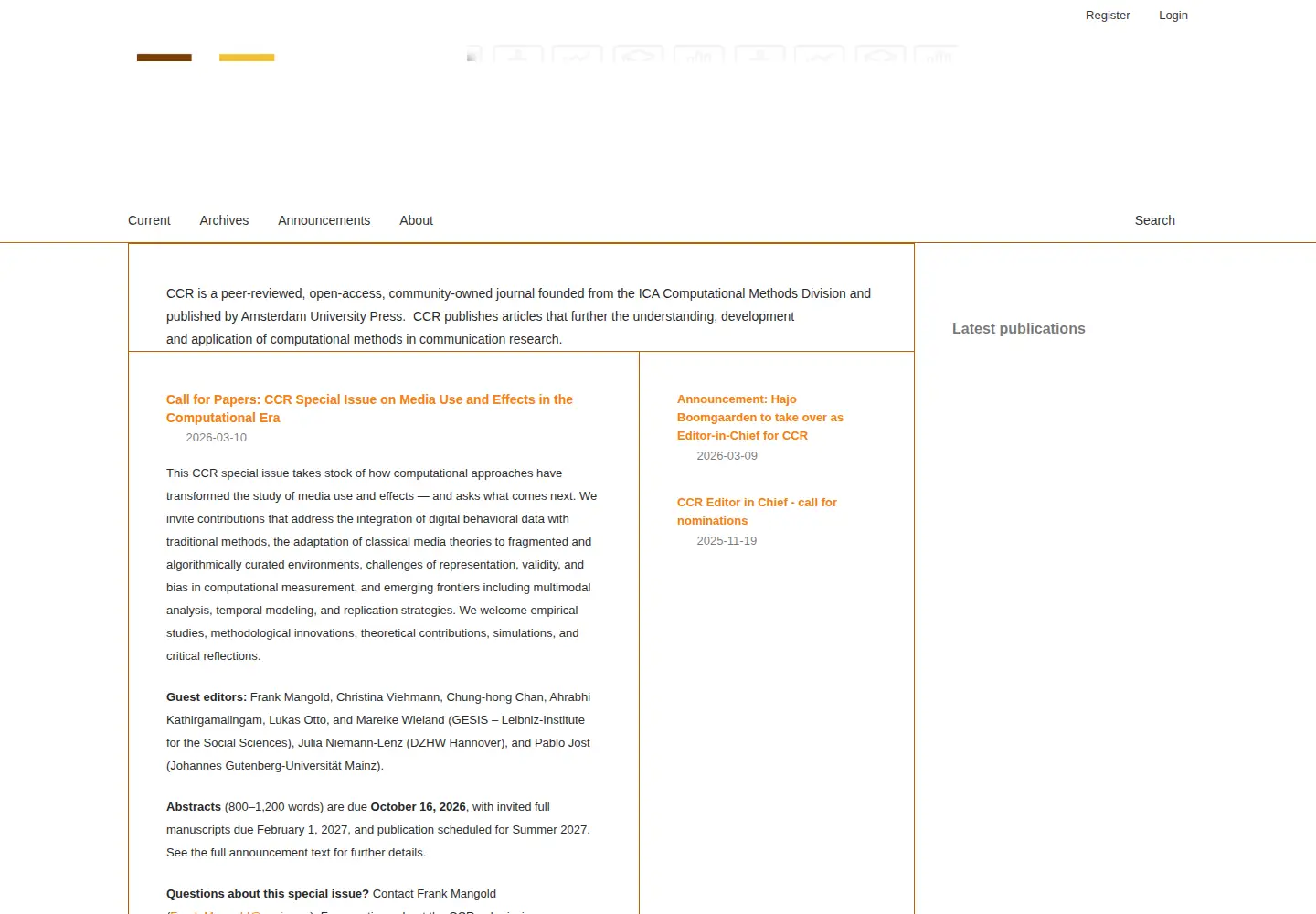 Captured homepage of computationalcommunication.org in the current scan