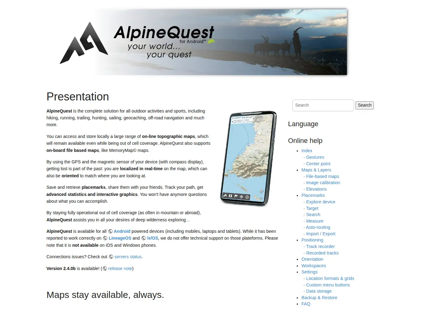 Screenshot of alpinequest.net