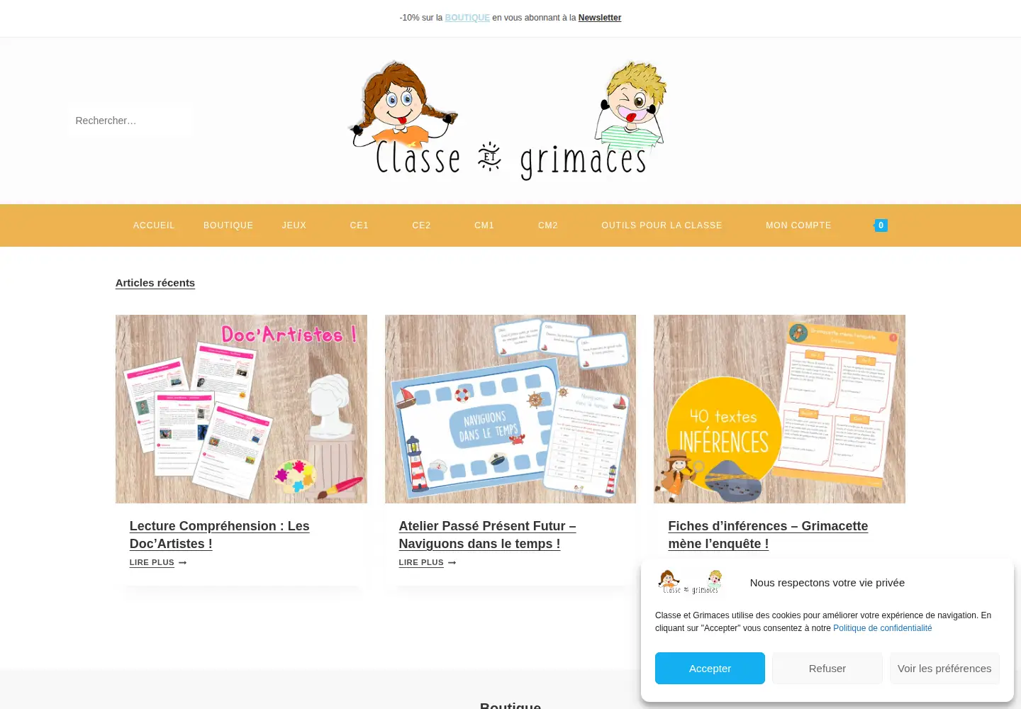 Captured homepage of classeetgrimaces.fr in the current scan