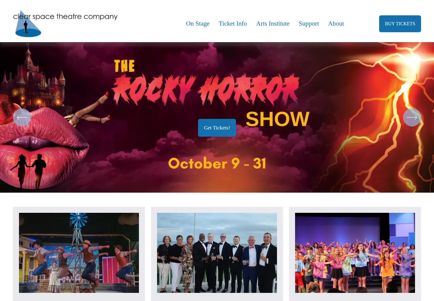 Captured homepage of clearspacetheatre.org in the current scan