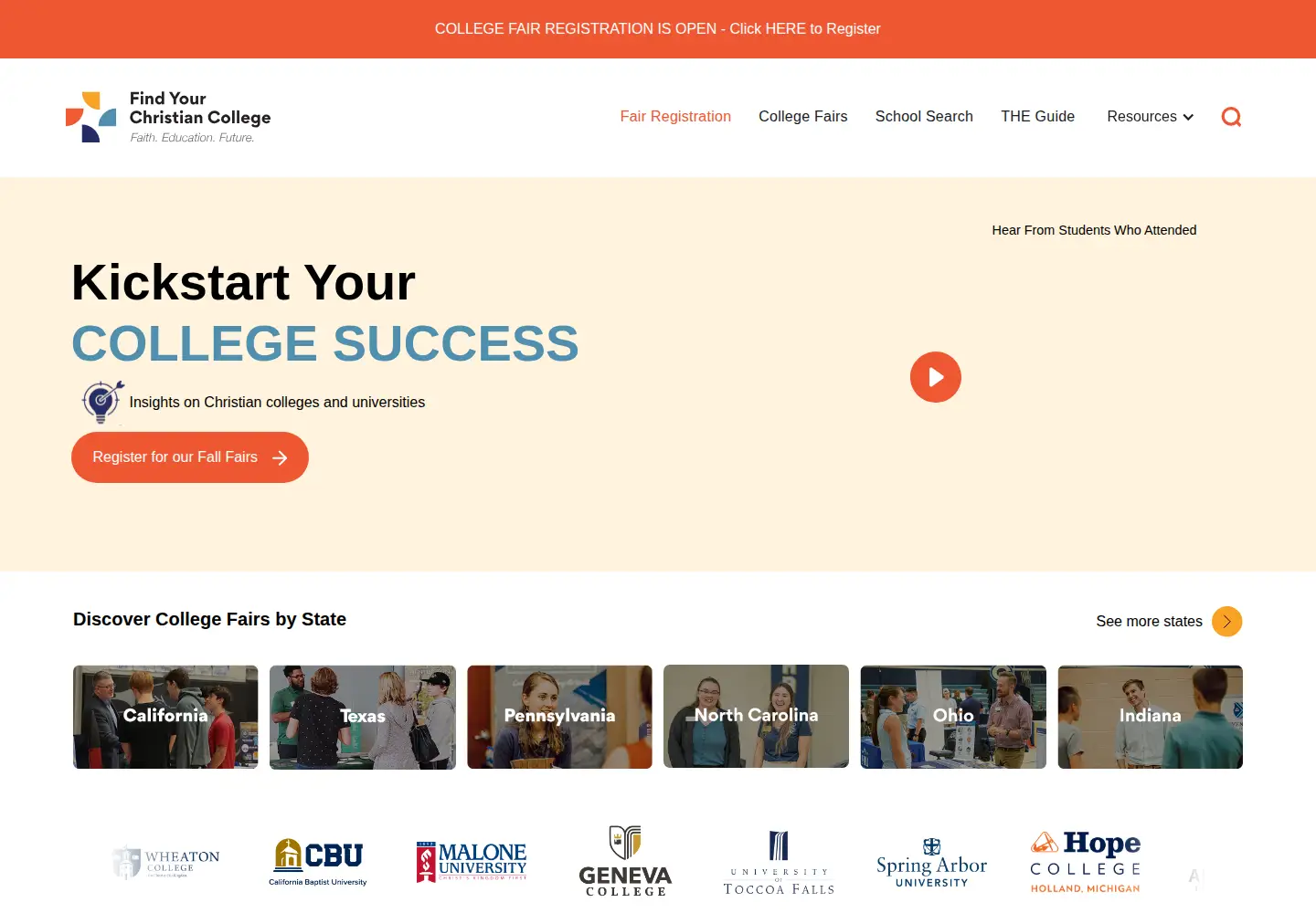Captured homepage of findyourchristiancollege.com in the current scan