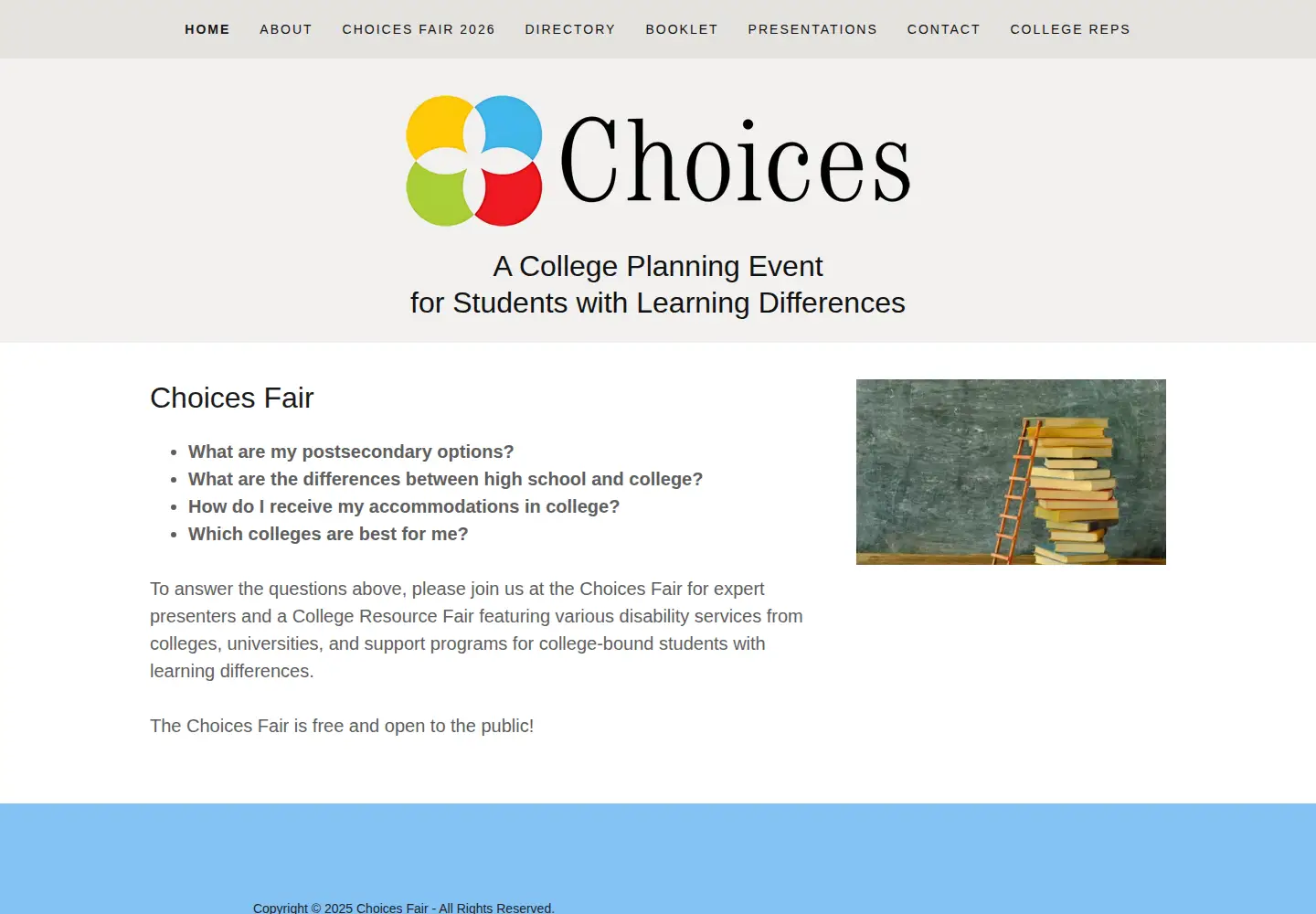 Captured homepage of postsecondarychoices.org in the current scan