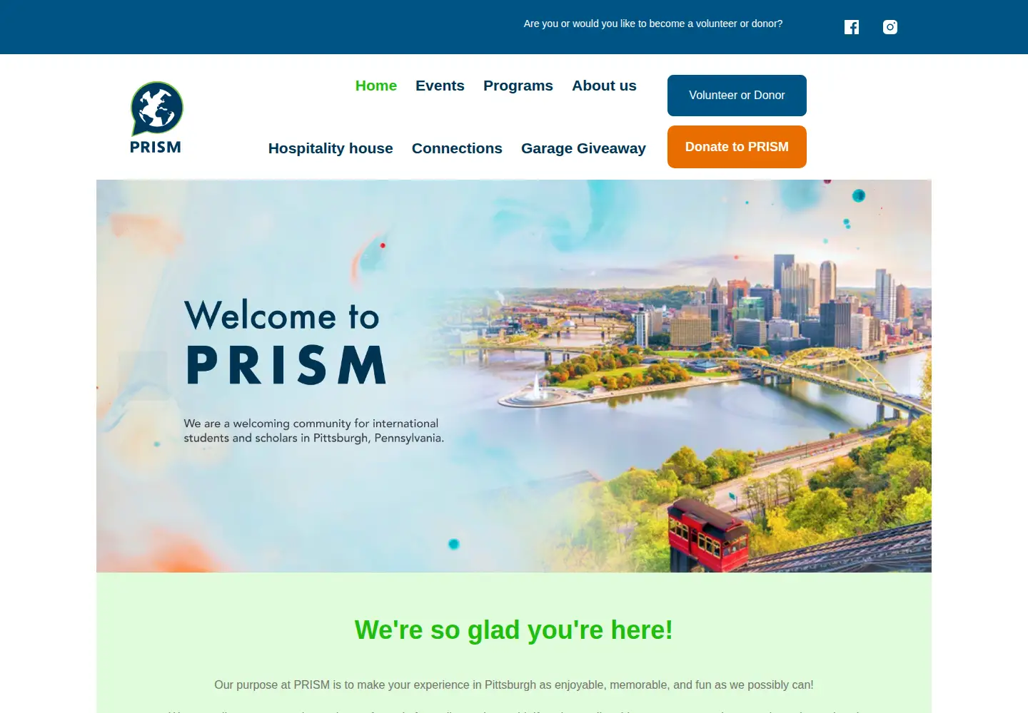 Captured homepage of prismpgh.org in the current scan