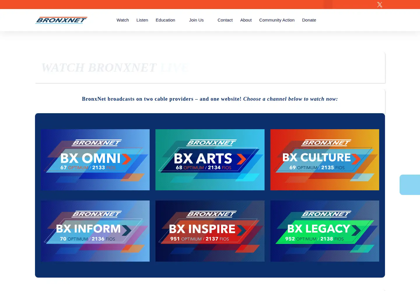 Captured homepage of bronxnet.tv in the current scan