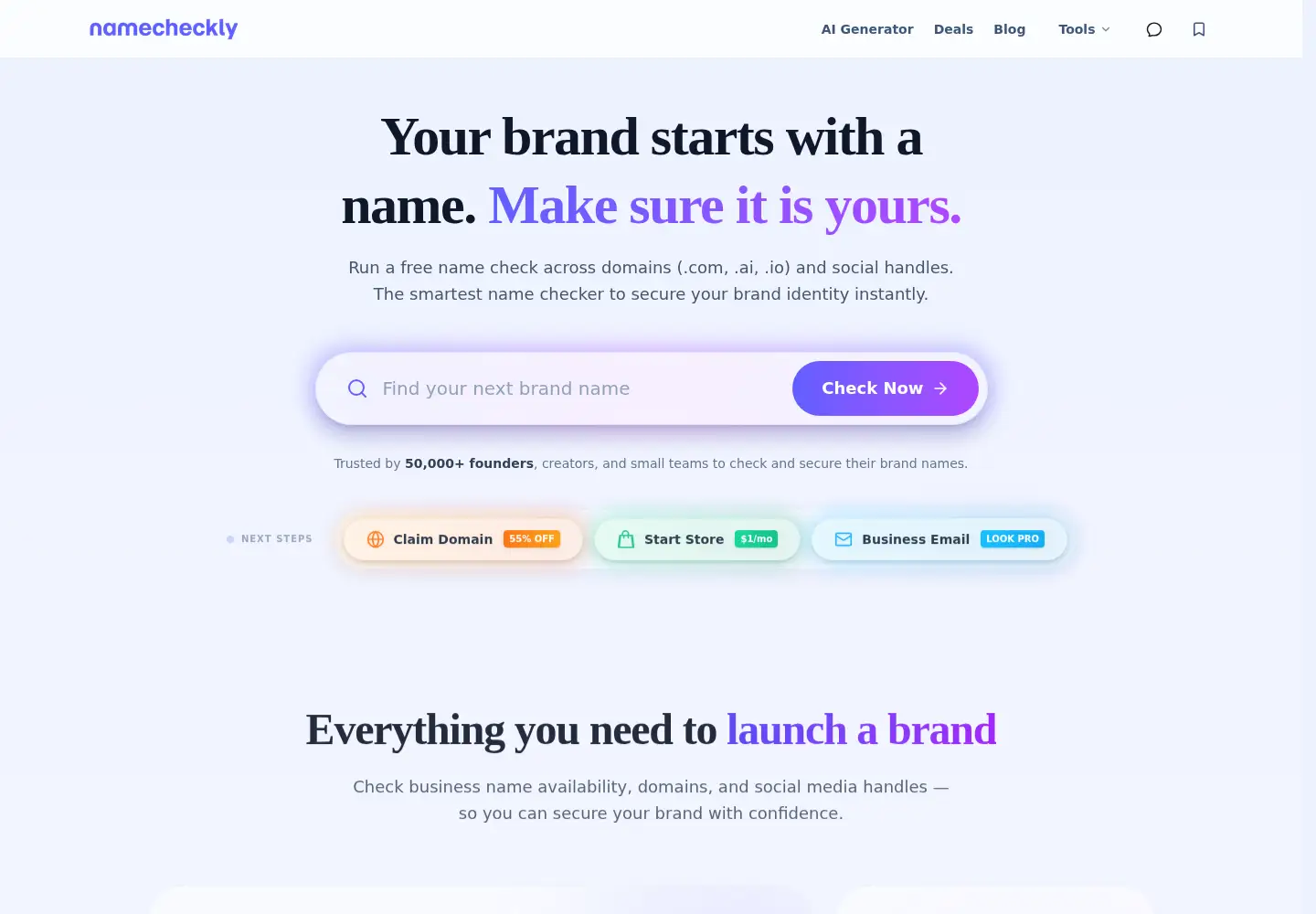 Screenshot of namecheckly.com