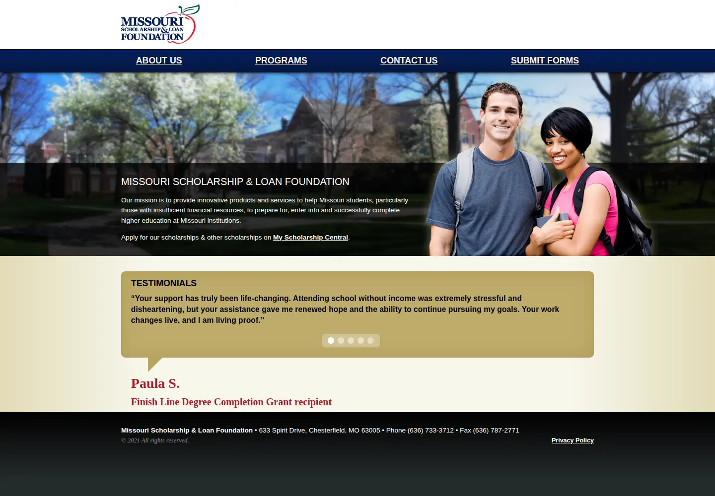 Captured homepage of moslf.org in the current scan