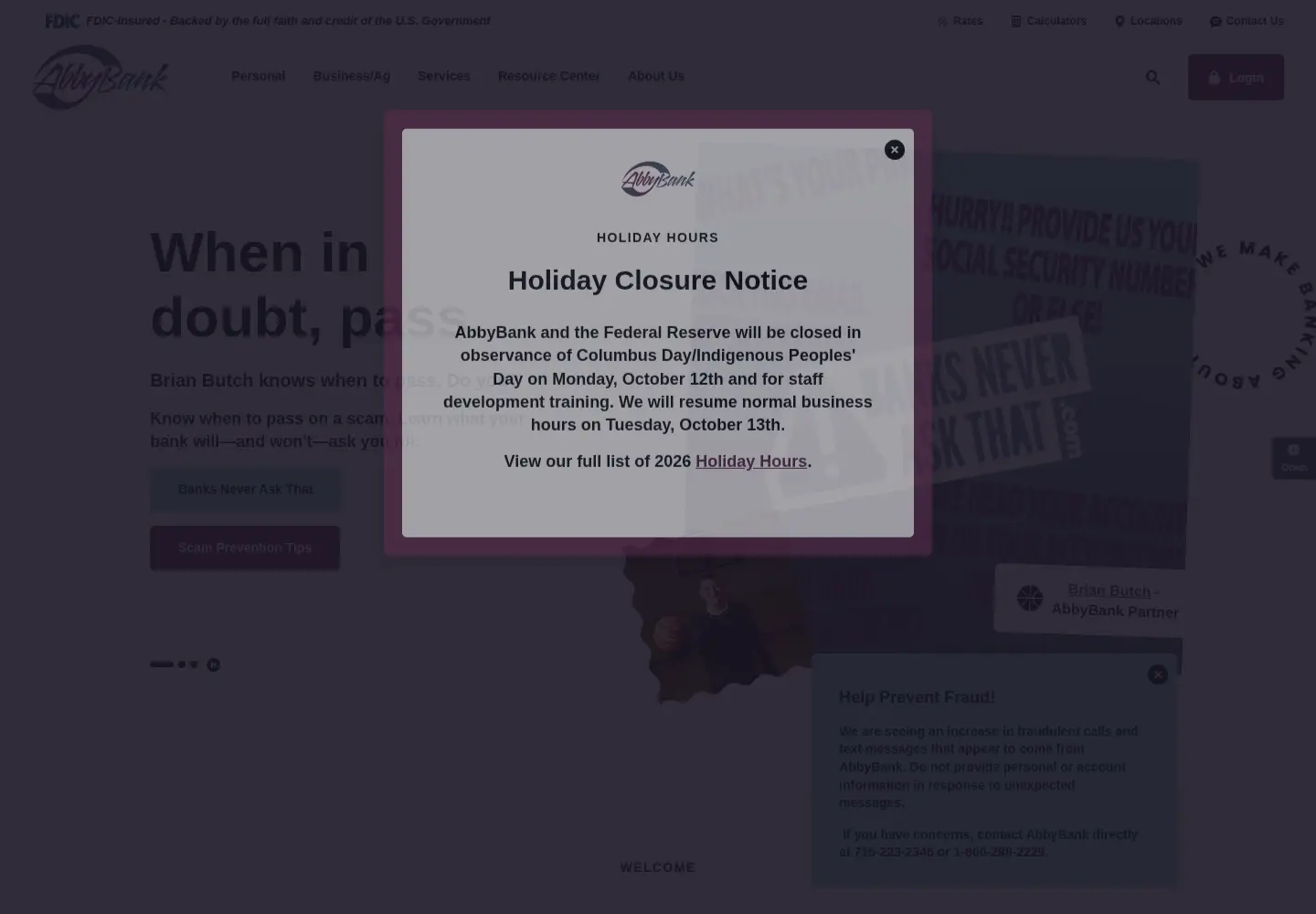 Captured homepage of abbybank.com in the current scan