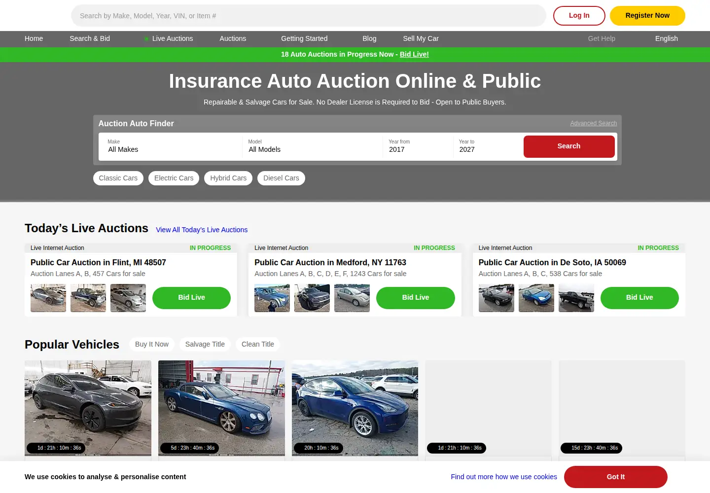 Captured homepage of sca.auction in the current scan