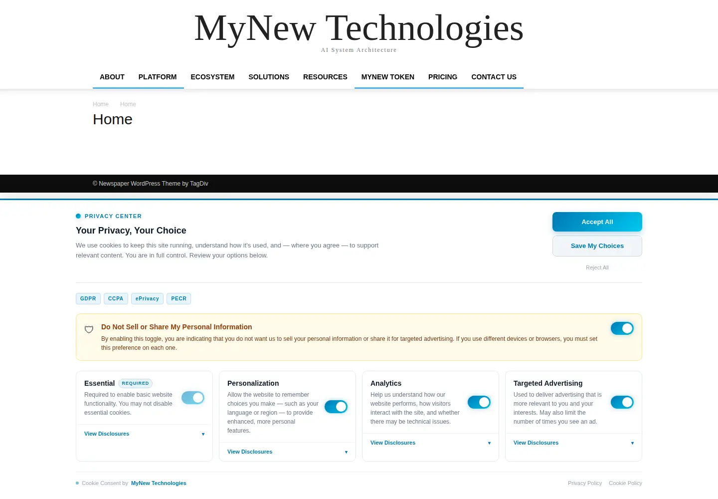 Screenshot of mynewtechnologies.com